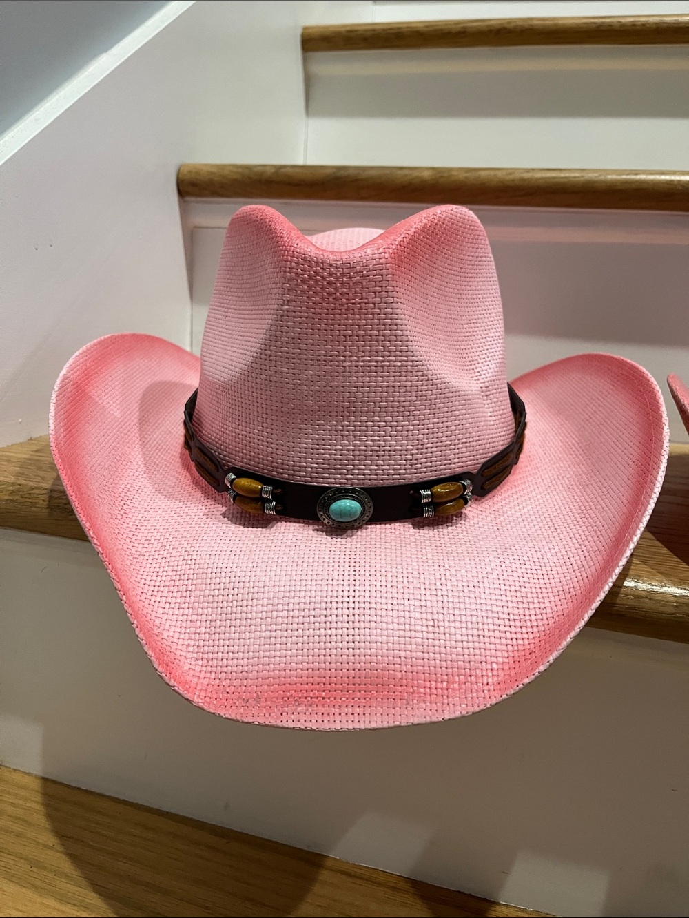 Pink Western Straw Cowboy Hat with Decorative Band